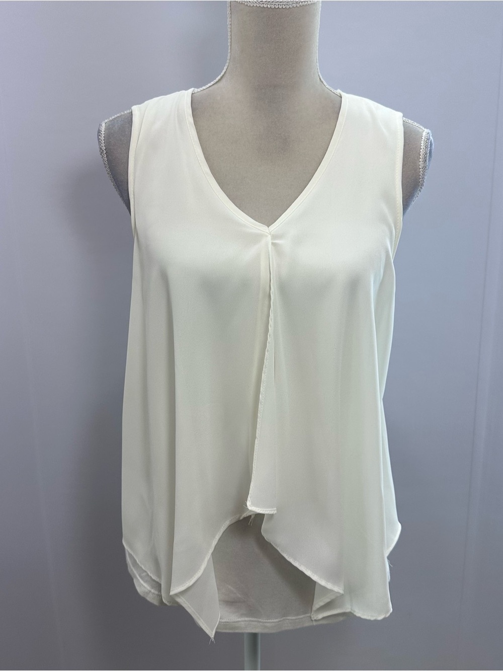 Bar III Cream Sleeveless V-Neck Layered Blouse